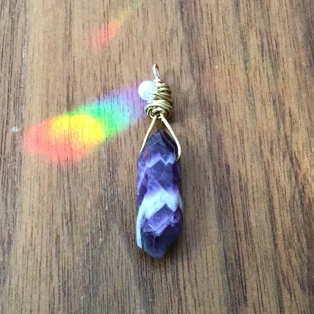 Gold and Purple Chevron Amethyst Pendant
